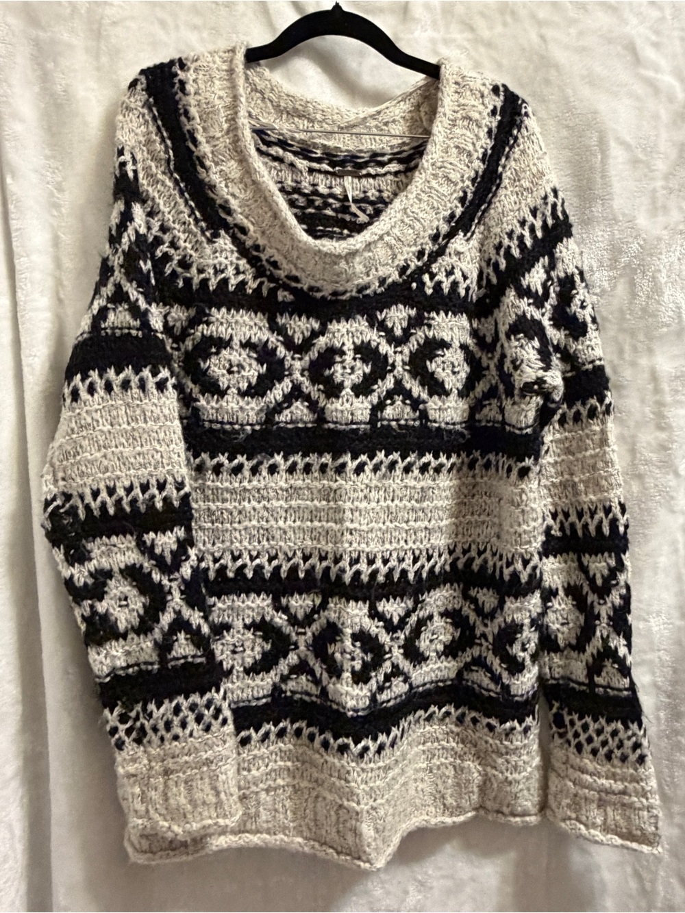 Free People Cream & Black Patterned relaxed Neck Sweater